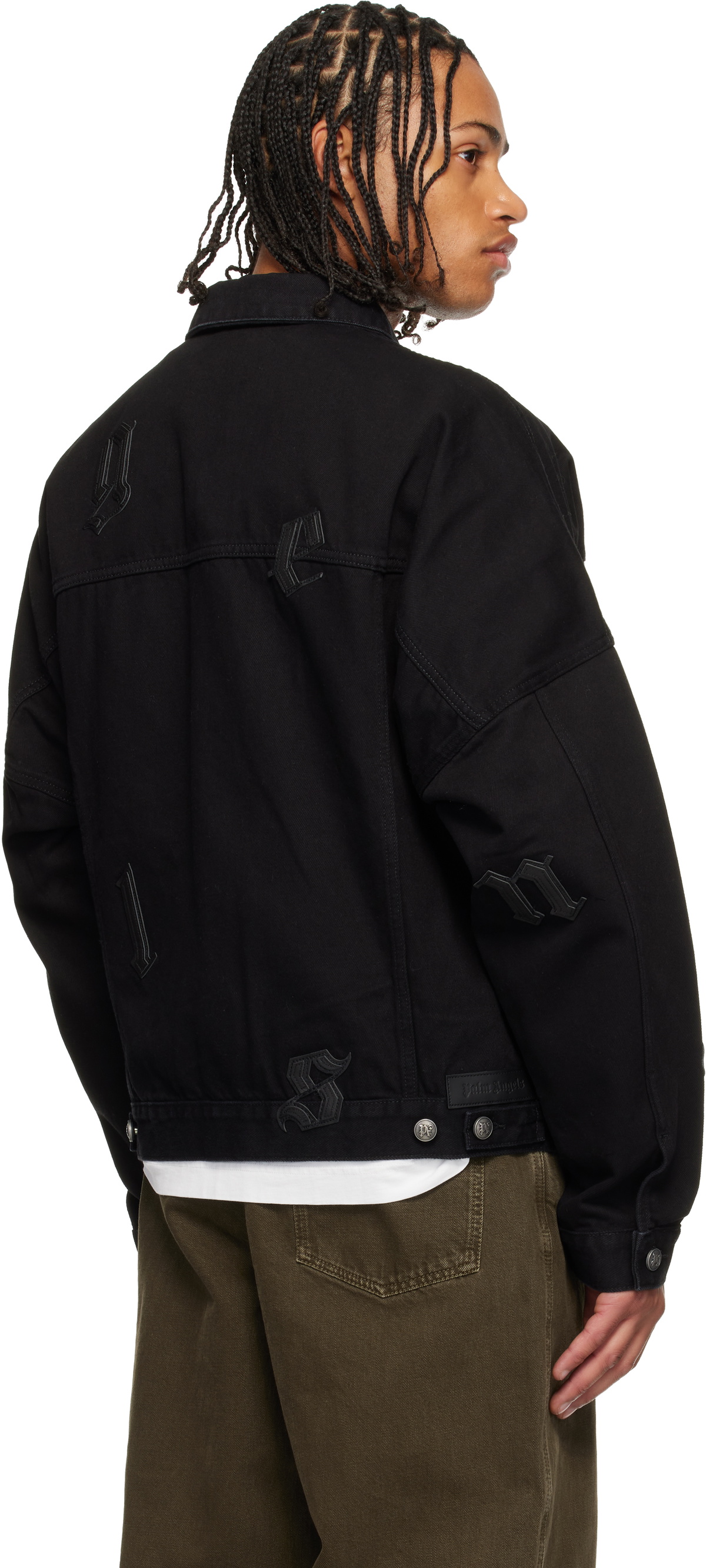 Palm Angels Black Gothic Logo Denim Jacket