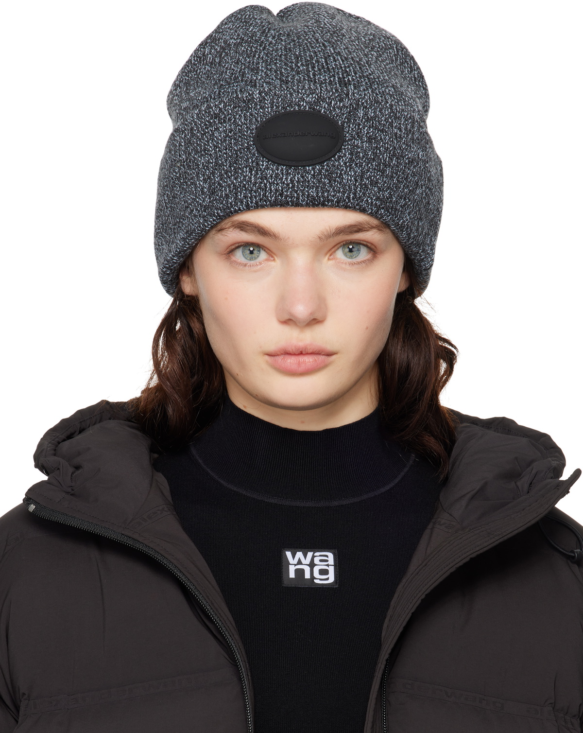 logo earmuff beanie in ribbed wool stretch in BLACK