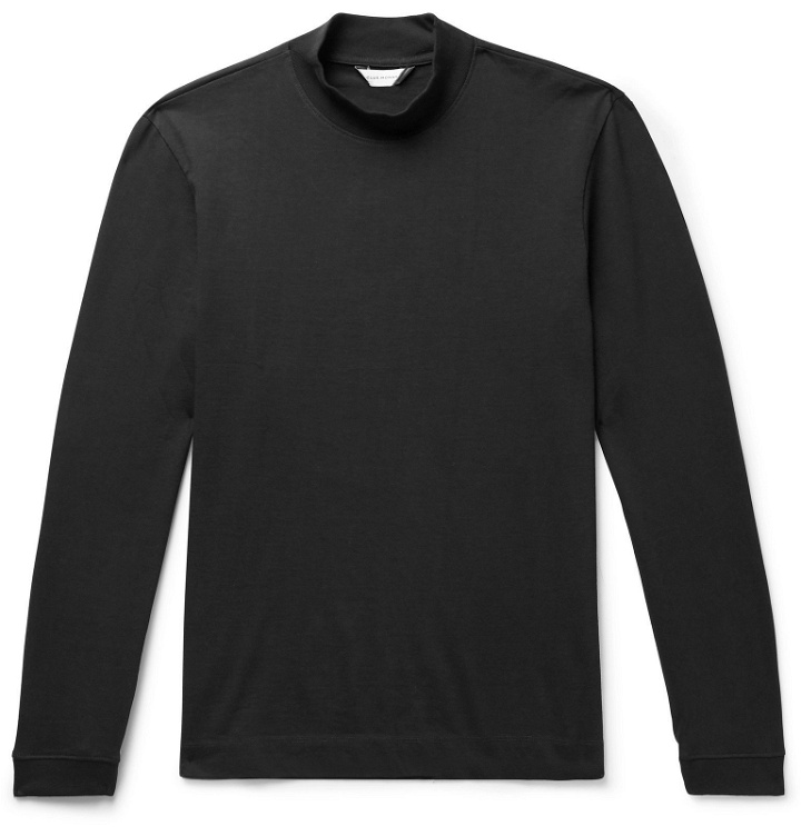 Photo: Club Monaco - Cotton-Jersey Mock Neck T-Shirt - Black