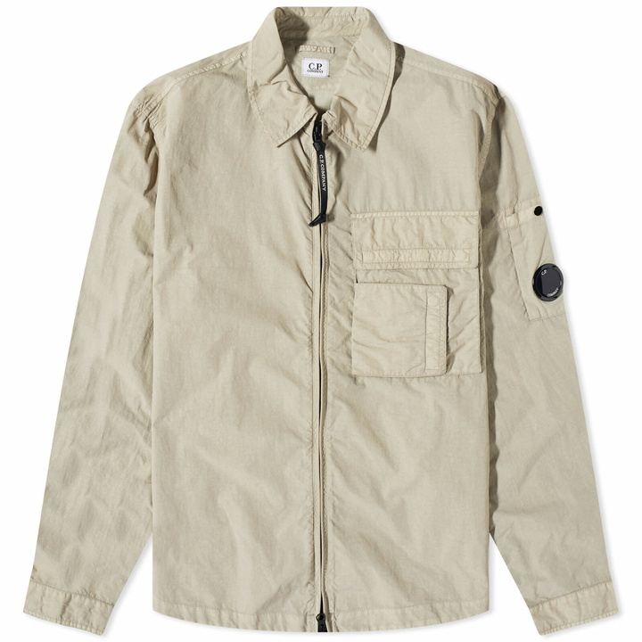 Photo: C.P. Company Men's Flatt Nylon Zipped Shirt in Cobblestone