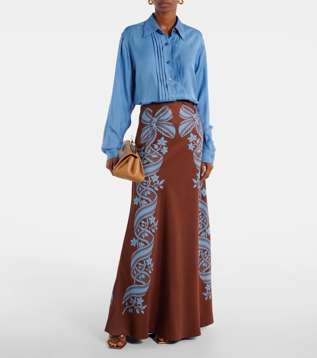La DoubleJ Sleek printed silk twill maxi skirt