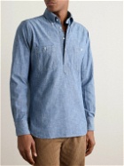 Drake's - Cotton-Chambray Half-Placket Shirt - Blue