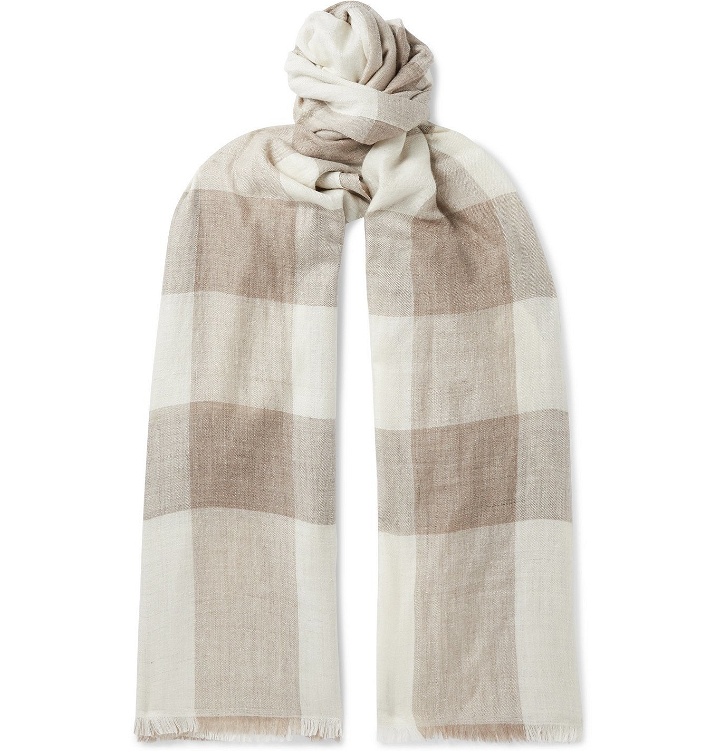 Photo: Anderson & Sheppard - Fringed Checked Cashmere Scarf - Neutrals