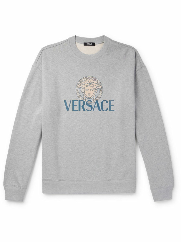 Photo: Versace - Logo-Print Cotton-Jersey Sweatshirt - Gray