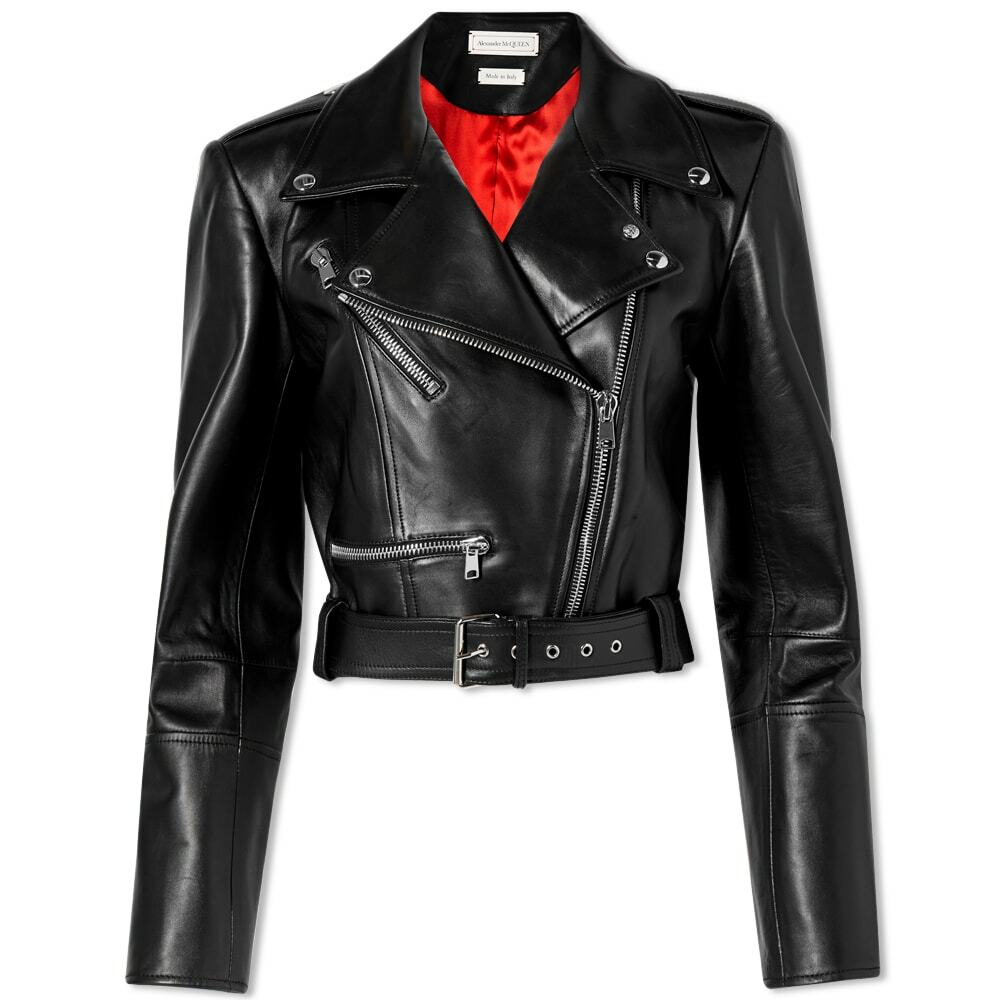 Alexander McQueen Women's Cropped Leather Biker Jacket in Black