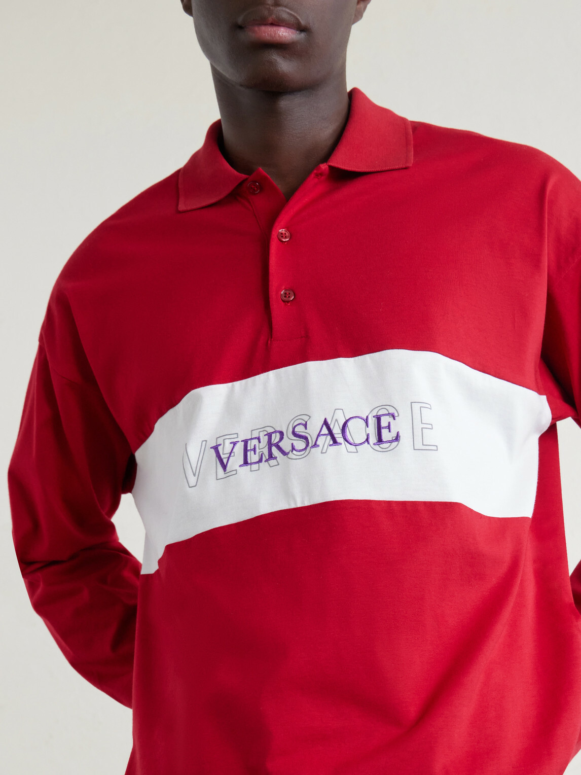 Versace - Polo Cotton Logo Embroidery Shirt - Red