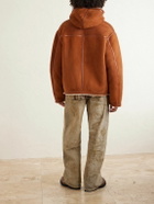 The Elder Statesman - Leather-Trimmed Shearling Hooded Jacket - Brown