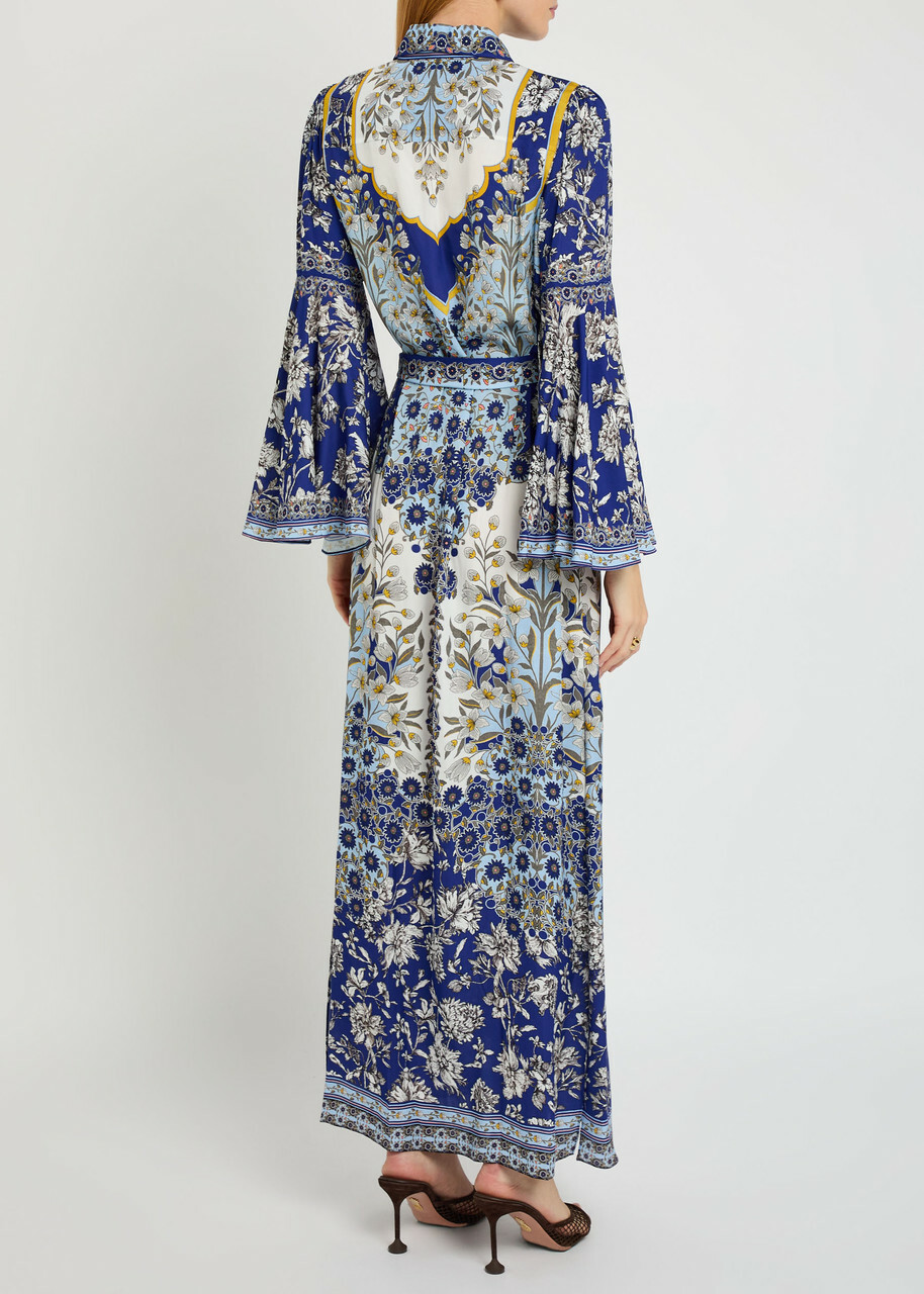 Alice + Olivia Chassidy Printed Maxi Shirt Dress Blue