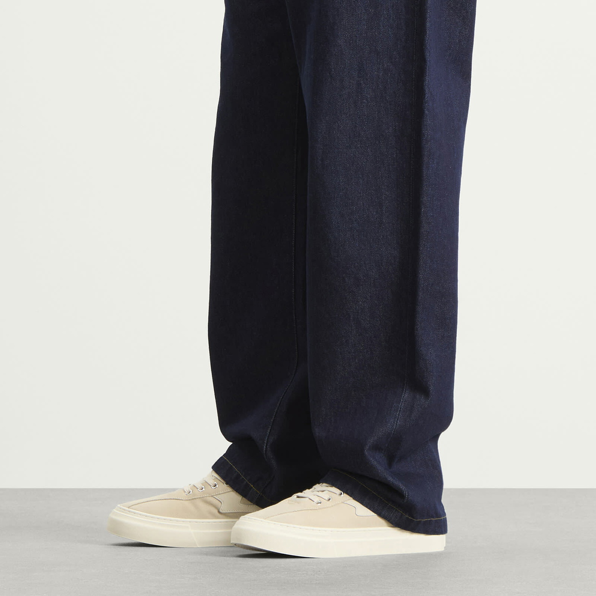 Stepney Workers Club Men's Dellow S-Strike Cup Suede Sneaker in Oat