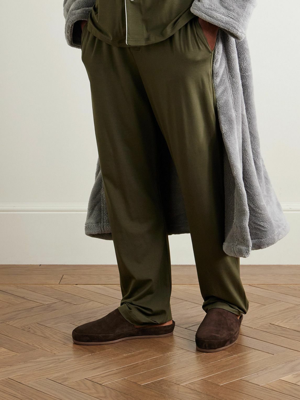 Mulo - Fleece-Lined Suede Slippers - Brown