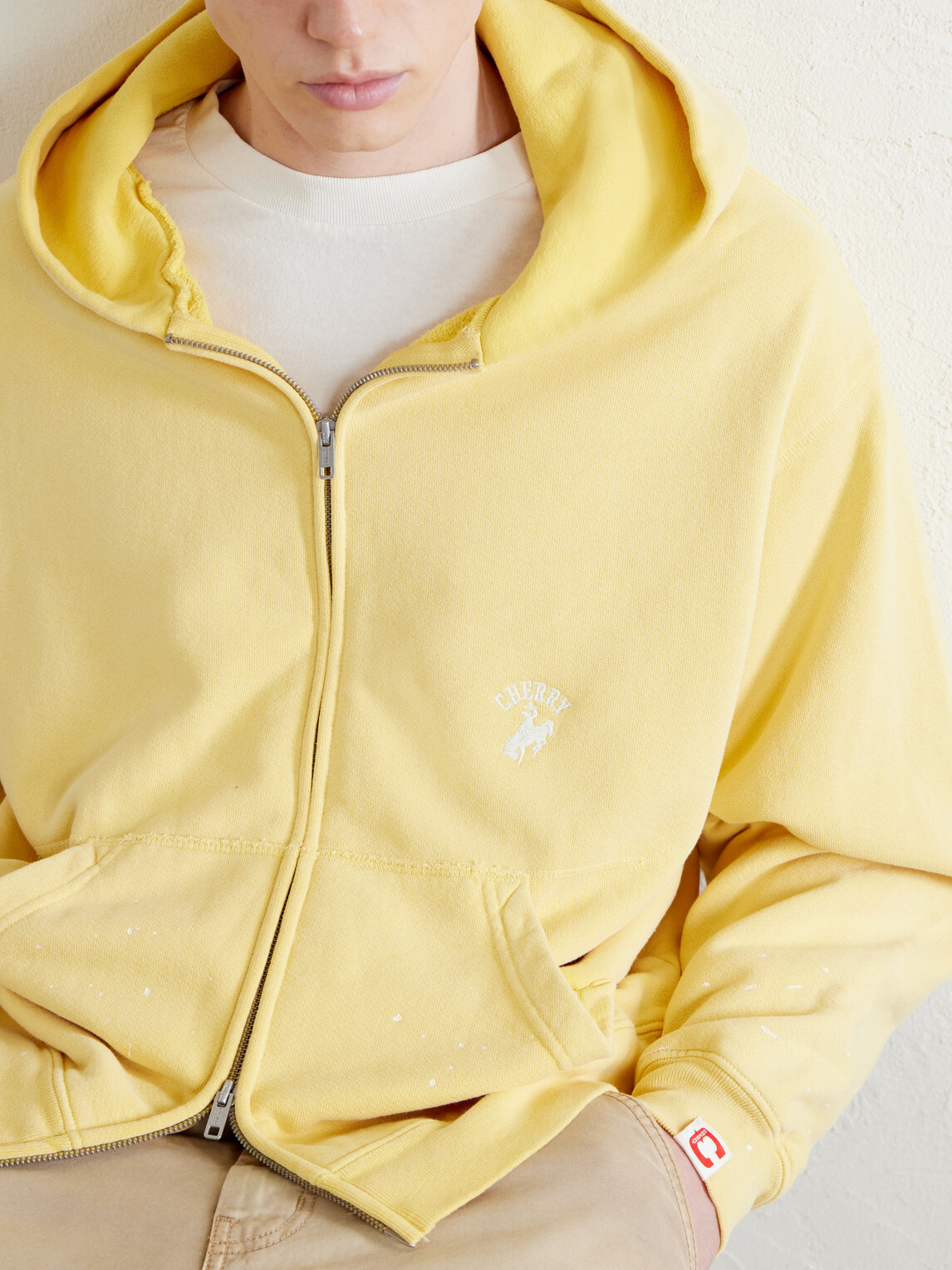 Cherry Los Angeles - Logo-Embroidered Paint-Splattered Cotton-Jersey Hoodie - Yellow