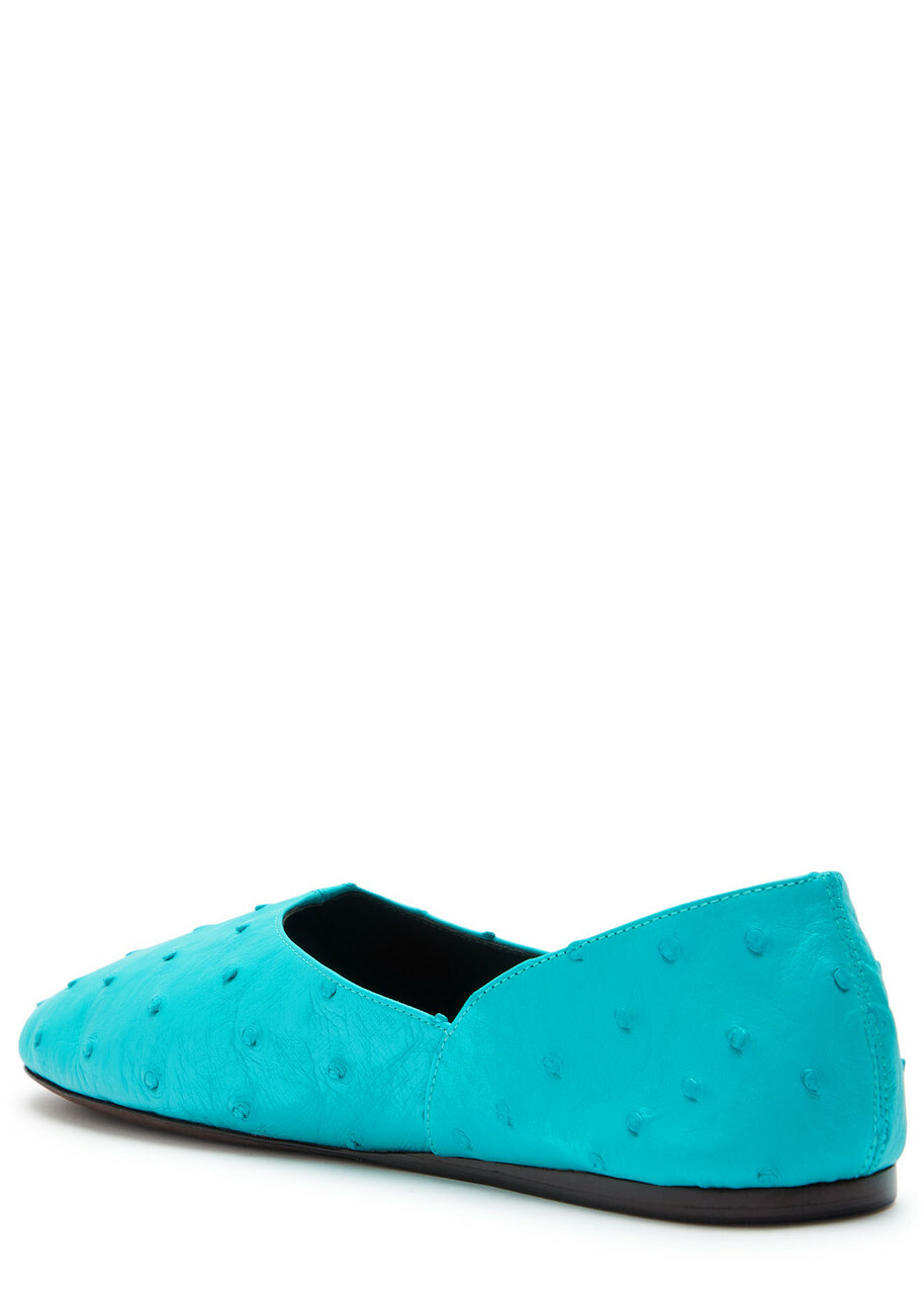 Khaite Jane Ostrich Leather Ballet Flats Light Blue