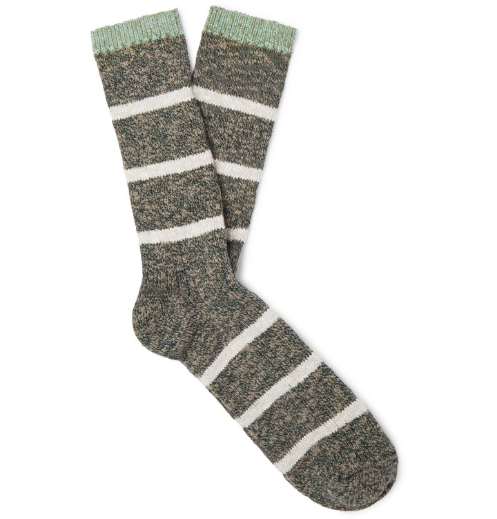 Photo: Bellerose - Striped Mélange Cotton-Blend Socks - Green
