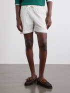 Drake's - Straight-Leg Striped Cotton and Linen-Blend Drawstring Shorts - White