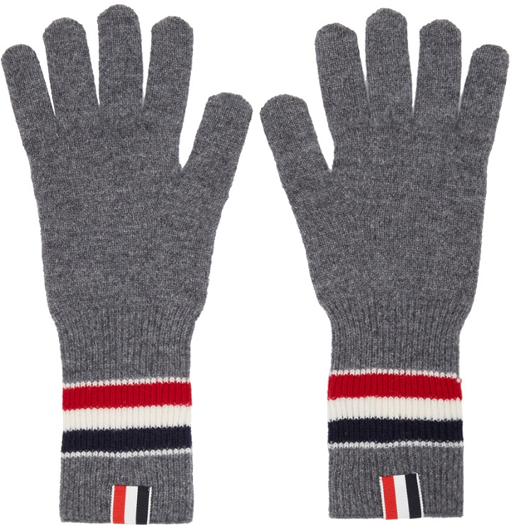 Photo: Thom Browne Online Exclusive Grey Merino RWB Stripe Gloves