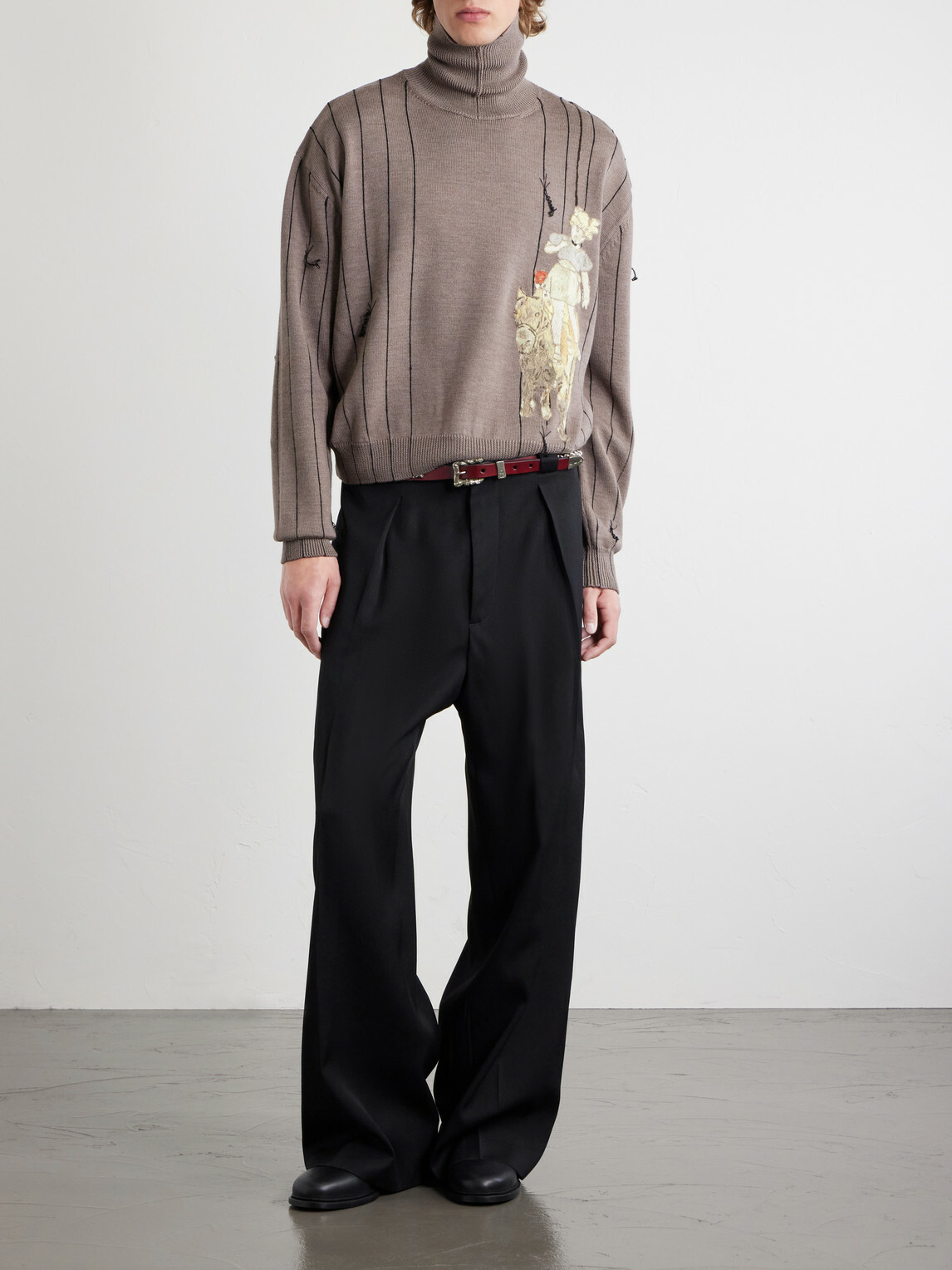 Enfants Riches Déprimés - Broken Rope Embroidered Merino Wool Turtleneck - Brown