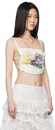 Yuhan Wang SSENSE Exclusive White Cat Printed Handkerchief Cotton Camisole
