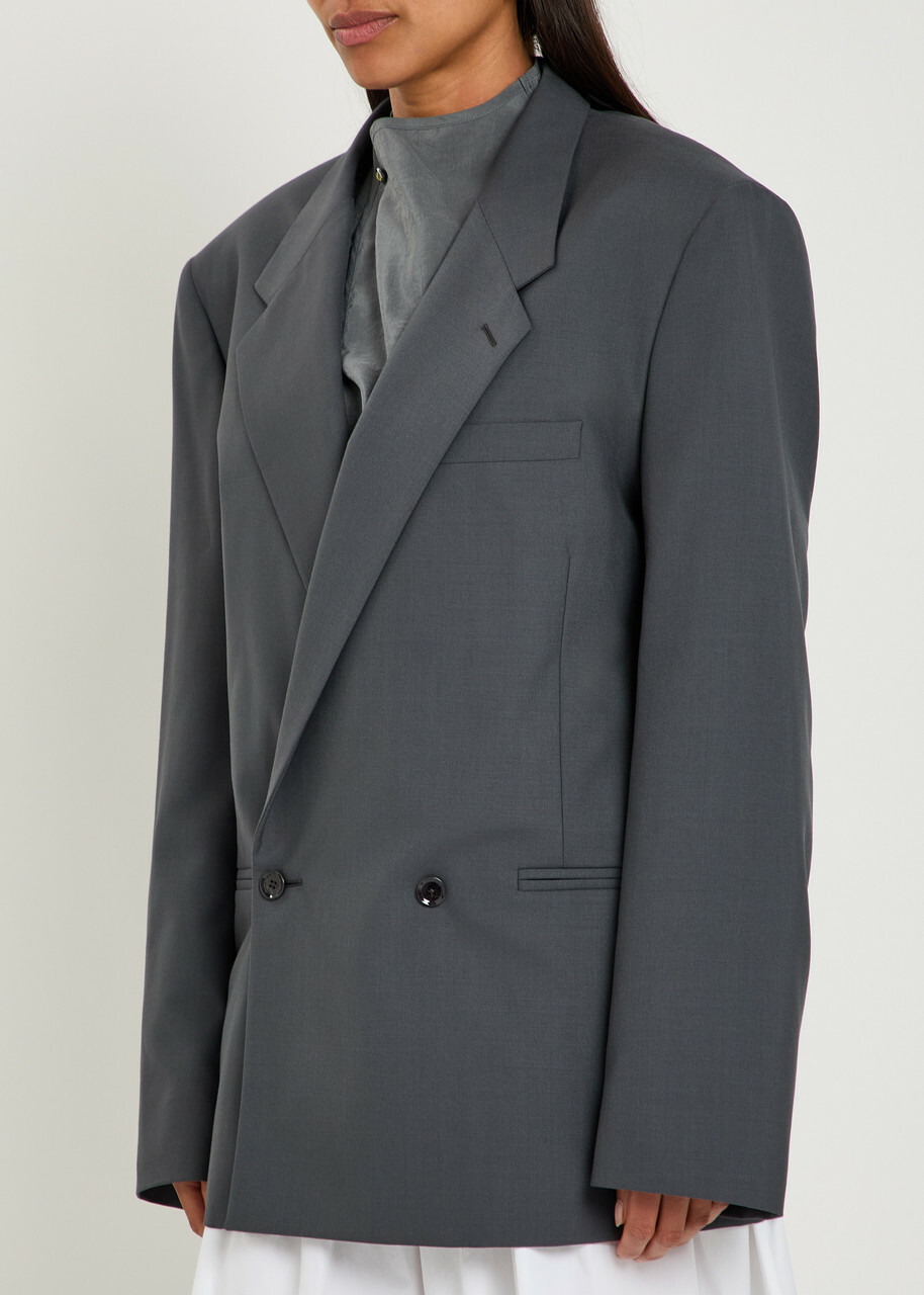 Lemaire Double-breasted Woven Blazer Dark Grey