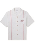 Marine Serre - Tea Towel Camp-Collar Logo-Embroidered Striped Cotton Shirt - Neutrals