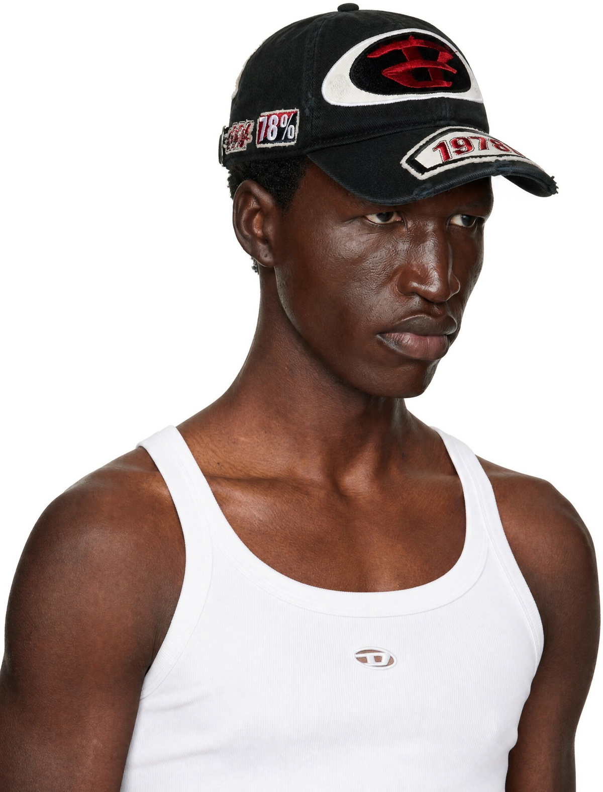 Diesel Black Embroidered Patches Baseball Cap