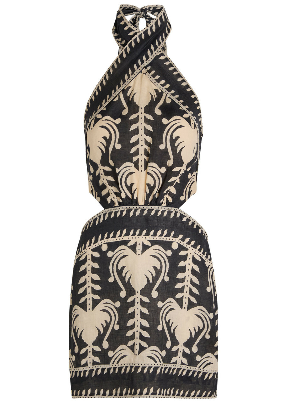 Johanna Ortiz Tide Strength Patterned Linen Mini Dress Black