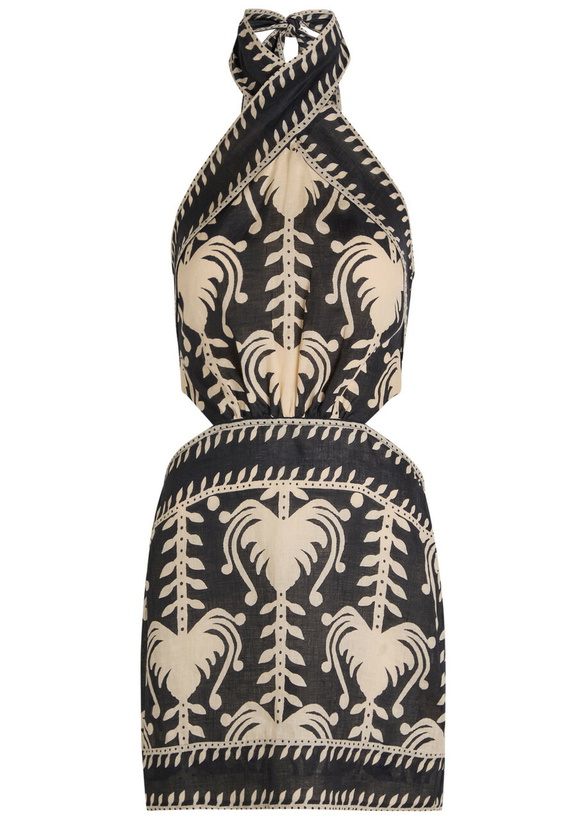 Photo: Johanna Ortiz Tide Strength Patterned Linen Mini Dress Black