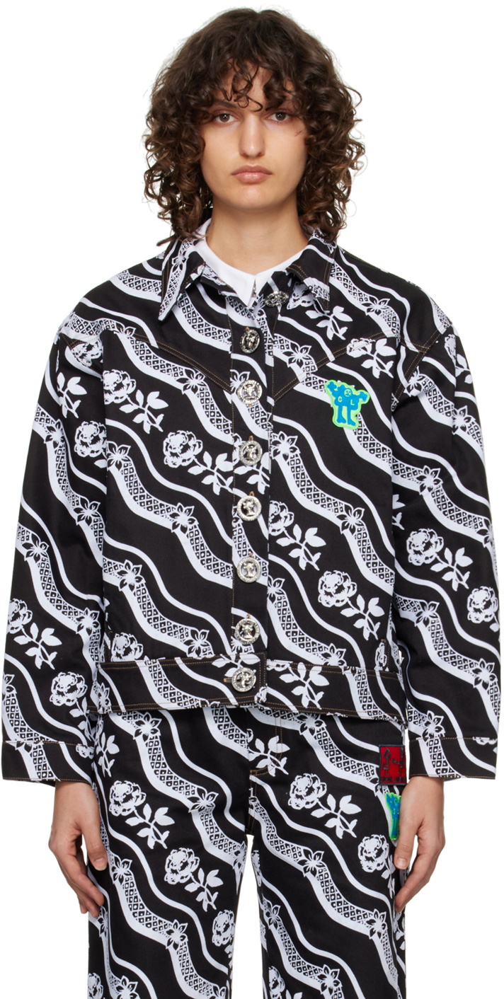 Chopova Lowena Black Larkspur Rose Denim Jacket
