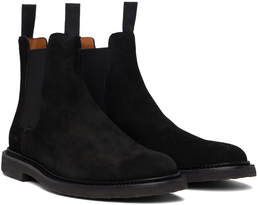 Common Projects Black Waxed Suede Chelsea Boots