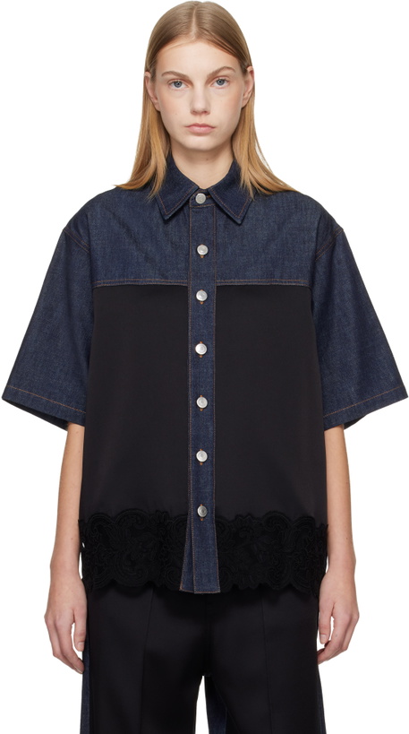 Photo: Stella McCartney Navy & Black Satin Panel Short-Sleeve Denim Shirt