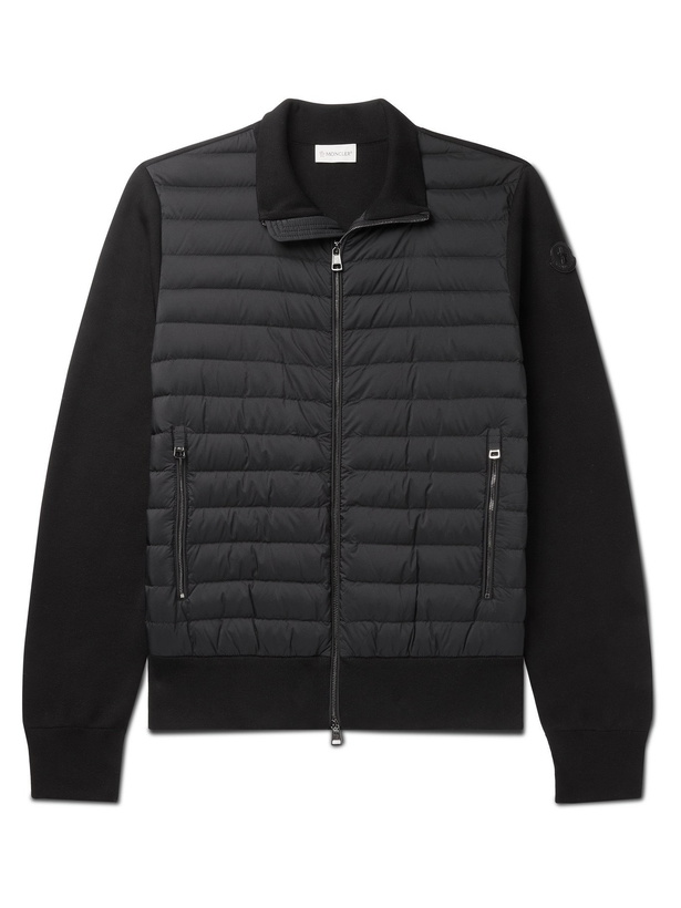 Photo: MONCLER - Slim-Fit Panelled Cotton-Blend and Quilted Shell Down Zip-Up Cardigan - Black