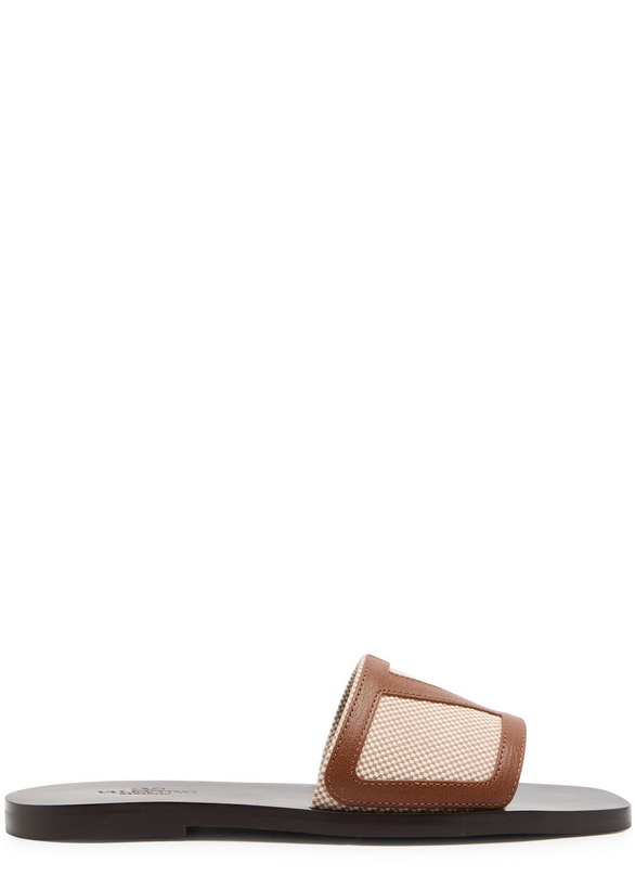 Photo: Valentino Garavani Viva Vlogo Leather Sliders Brown