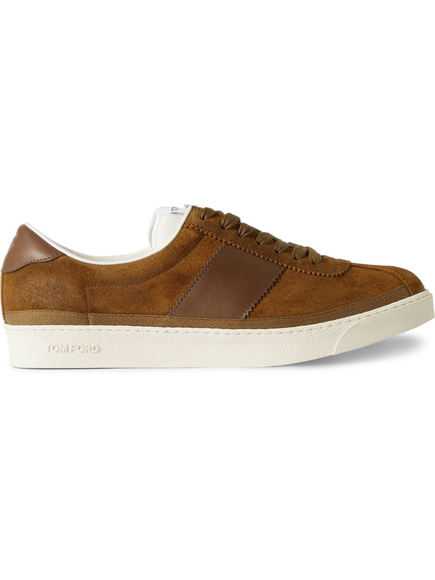 Photo: TOM FORD - Bannister Leather-Trimmed Suede Sneakers - Brown