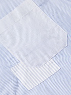 UNIVERSAL WORKS - Convertible-Collar Patchwork Striped Cotton-Poplin Shirt - Blue