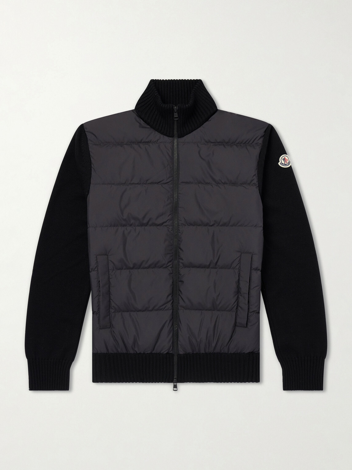 Moncler - Panelled Virgin Wool and Quilted Shell Down Zip-Up Cardigan - Black