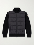 Moncler - Panelled Virgin Wool and Quilted Shell Down Zip-Up Cardigan - Black