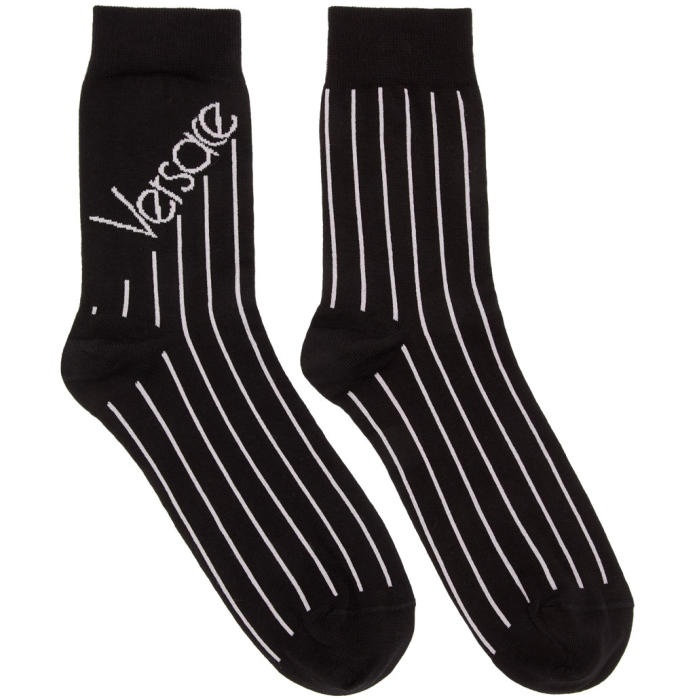 Photo: Versace Black and Pink Striped Logo Socks