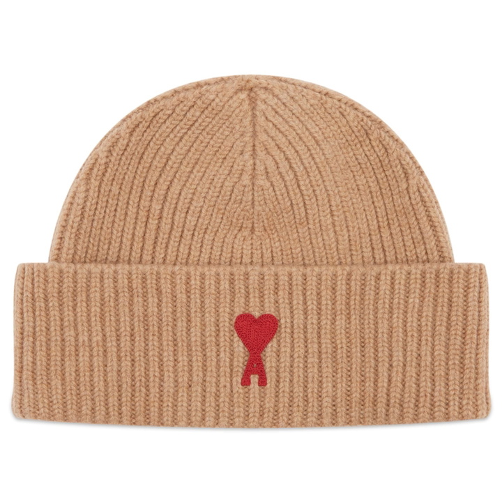 Photo: AMI Paris Women's Red ADC Beanie in Camel 
