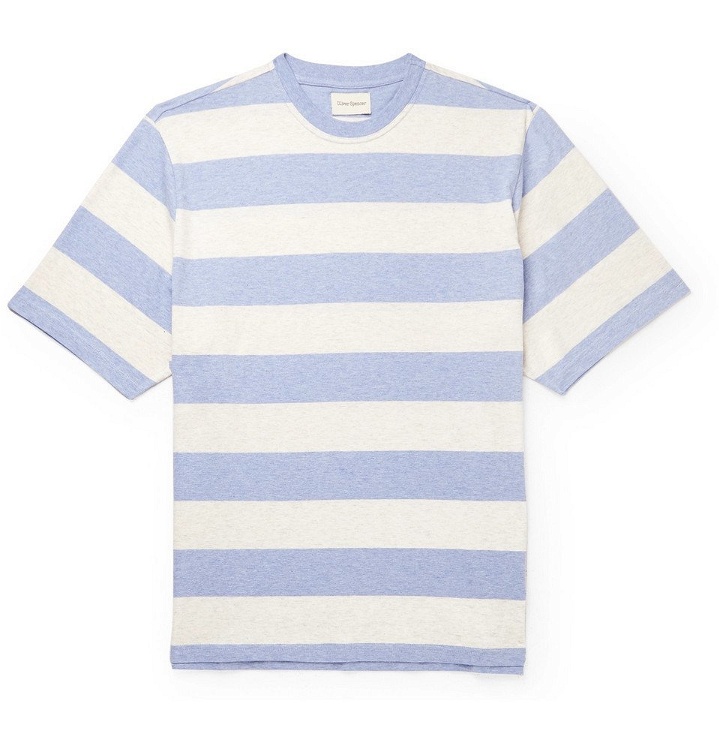 Photo: Oliver Spencer - Paz Striped Mélange Cotton-Jersey T-Shirt - Light blue