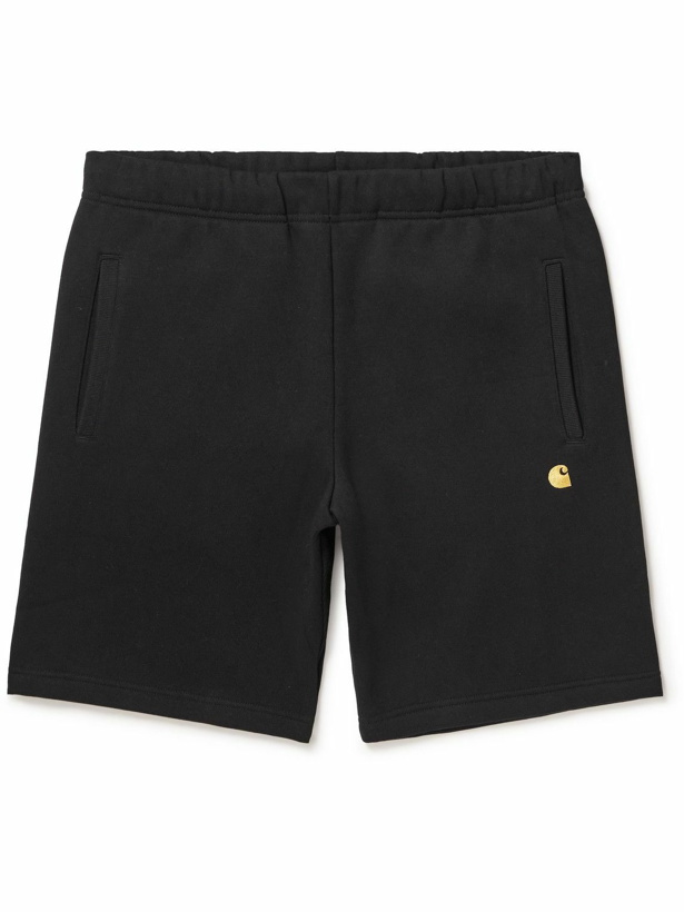 Photo: Carhartt WIP - Chase Straight-Leg Logo-Embroidered Cotton-Blend Jersey Shorts - Black