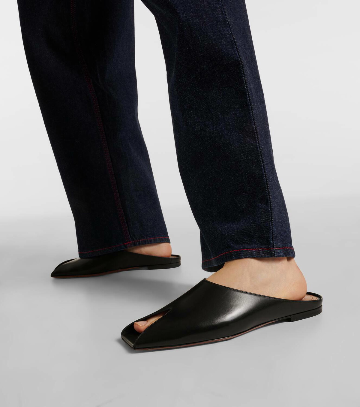 ALAIA BREATHABLE FLAT-TOE MULES 25S IN RED CALFSKIN
