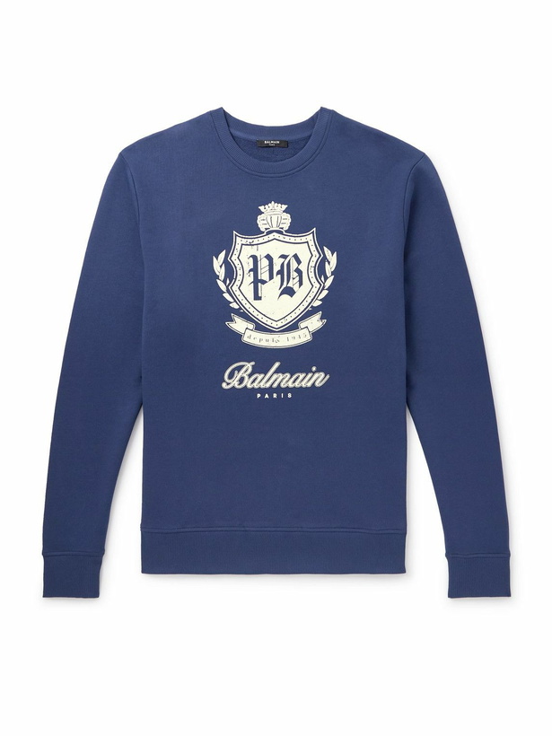 Photo: Balmain - Logo-Print Cotton-Jersey Sweatshirt - Blue