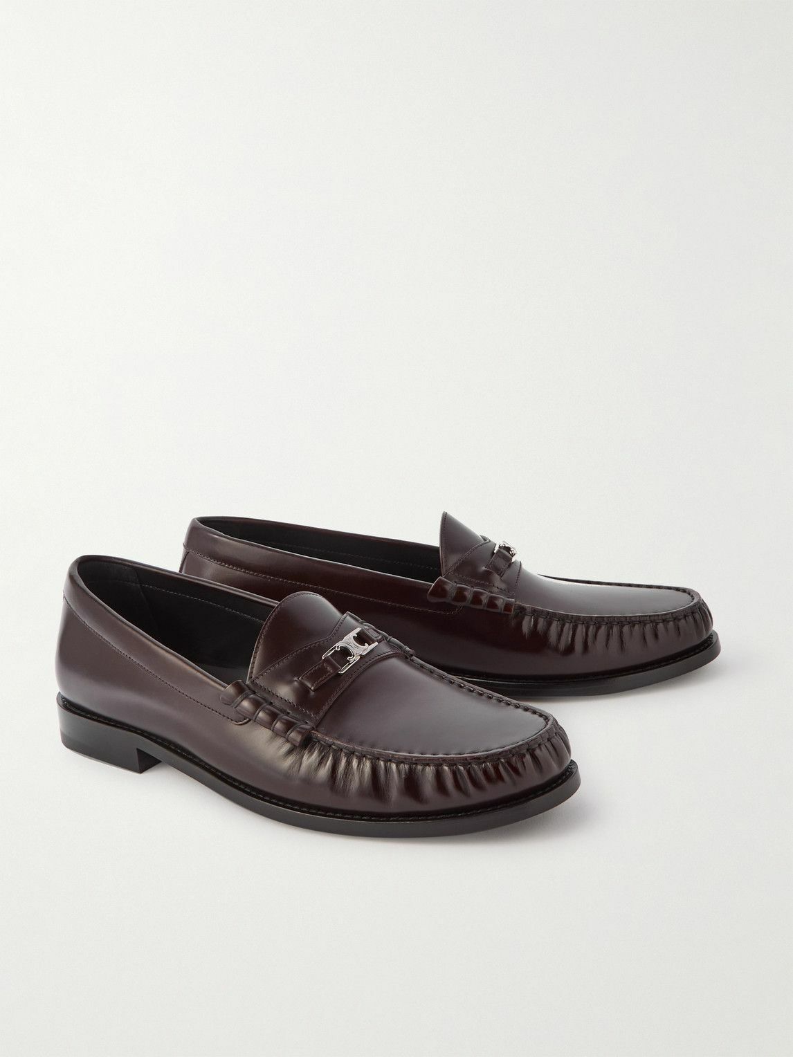 CELINE - Luco Logo-Embellished Polished-Leather Loafers - Brown
