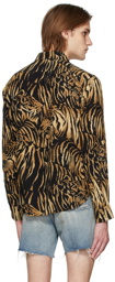 Saint Laurent Black & Tan Silk Tiger Print Shirt