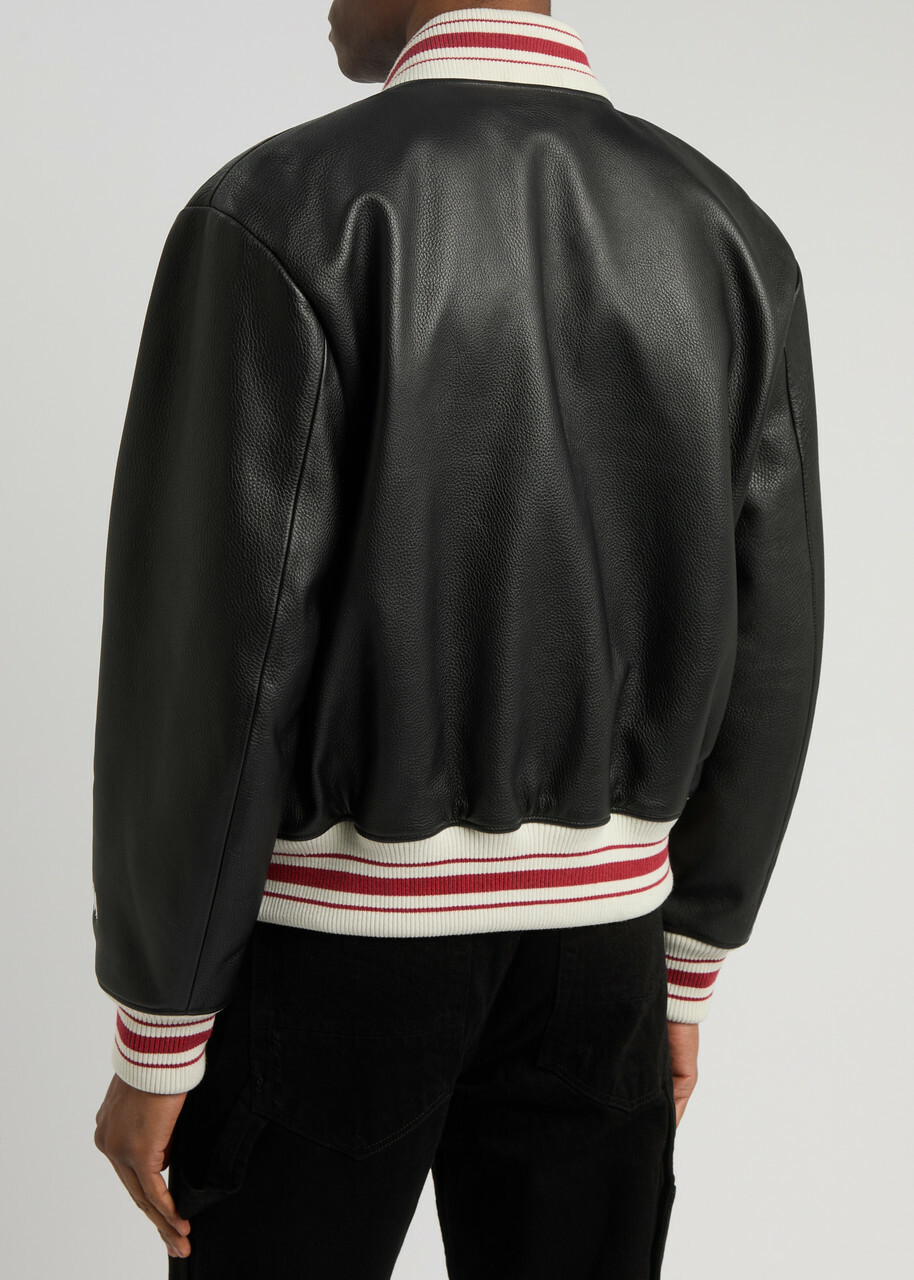 Amiri Logo Leather Varsity Jacket Black