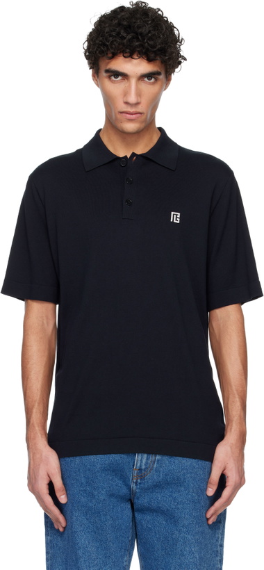 Photo: Balmain Navy Embroidered Cotton Polo
