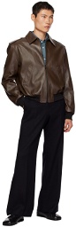 Recto Brown Zip Leather Jacket