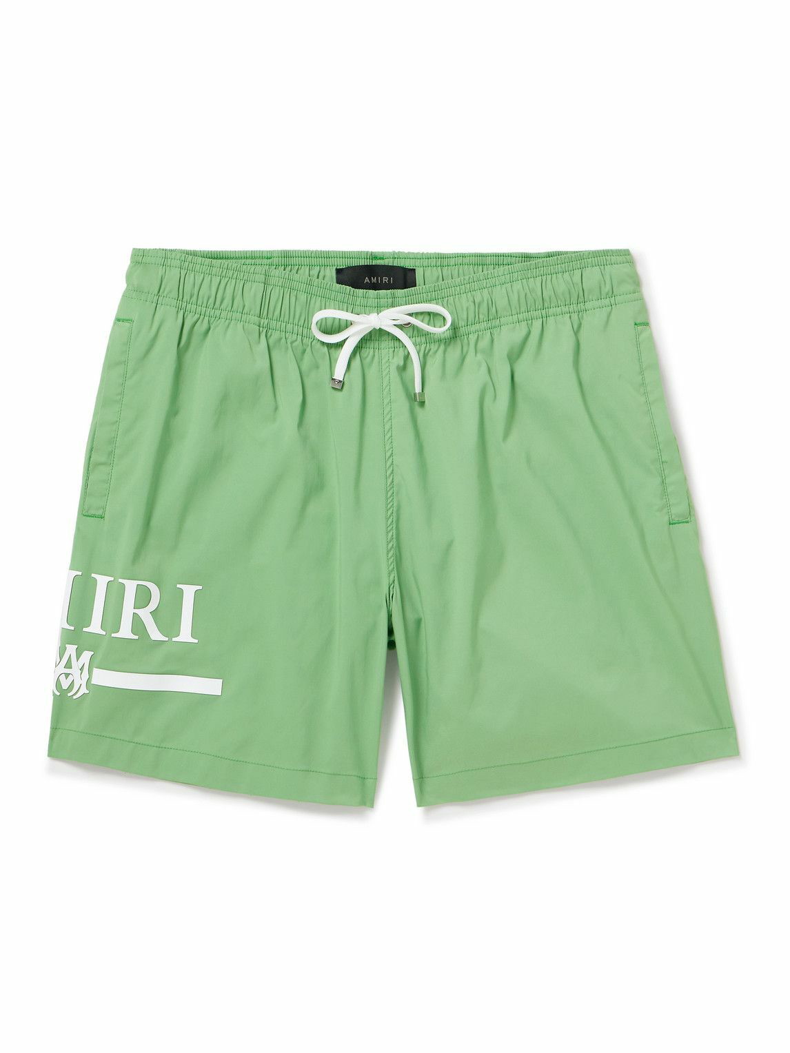 Photo: AMIRI - Straight-Leg Mid-Length Logo-Print Swim Shorts - Green