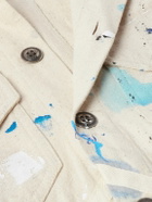 Greg Lauren - Shawl-Collar Paint-Splattered Cotton-Canvas Overshirt - Neutrals