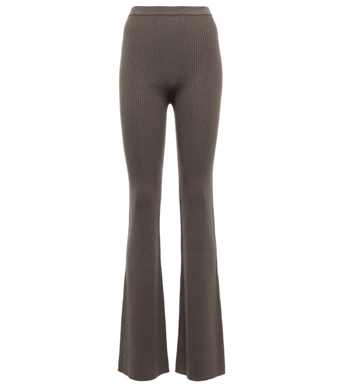 Ribbed-knit wool-blend flared pants in black - Versace