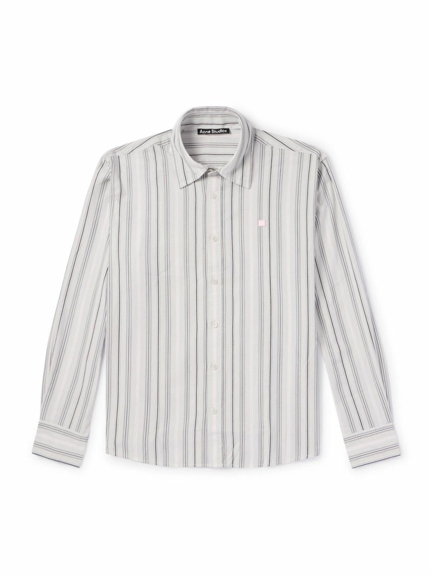 Photo: Acne Studios - Sarlie Logo-Appliquéd Striped Cotton-Poplin Shirt - Gray